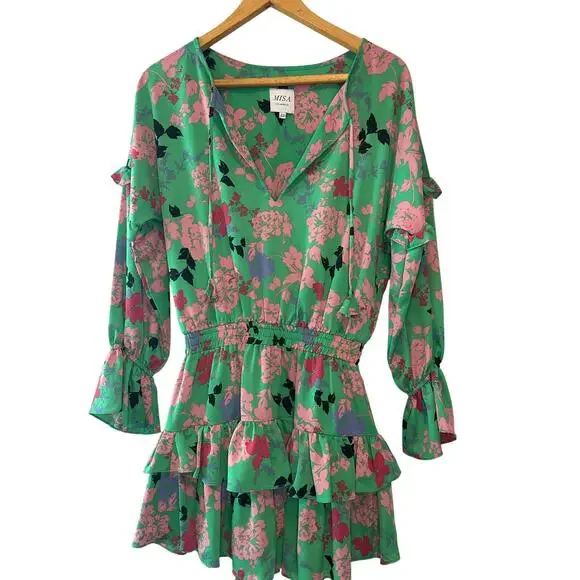 MISA Los Angeles Amalya Green Floral Tiered Ruffle Mini Dress XS Boho is available for purchase on au PAY Market - Imported Goods Online Store Co.Ltd. | au PAY Market - Online MISA Los Angeles Amalya Green Floral Tiered Ruffle Mini Dress XS Boho is available for purchase on au PAY Market - Imported Goods Online Store Co.Ltd. | au PAY Market - Online